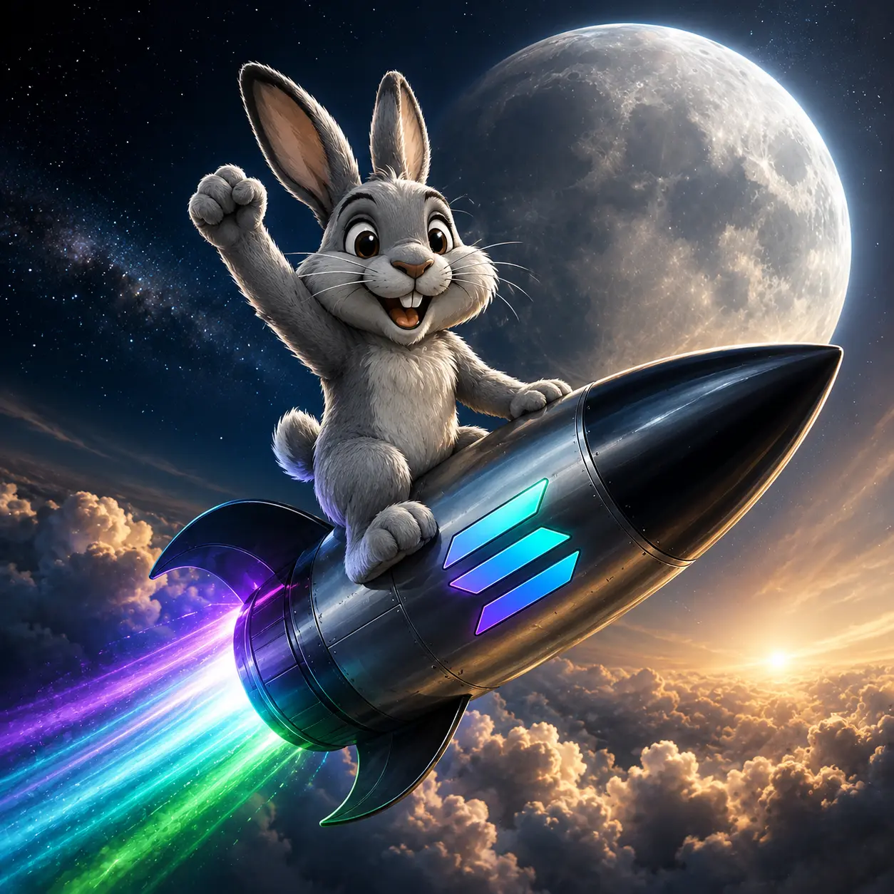 Steve riding a rocket to the moon